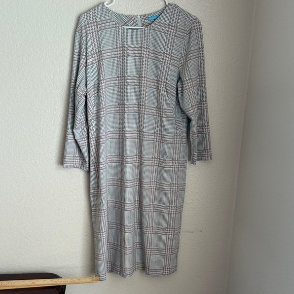 J. McLaughlin Sophia career sheath Gray Plaid Long Sleeve Dress - Picture 2 of 8